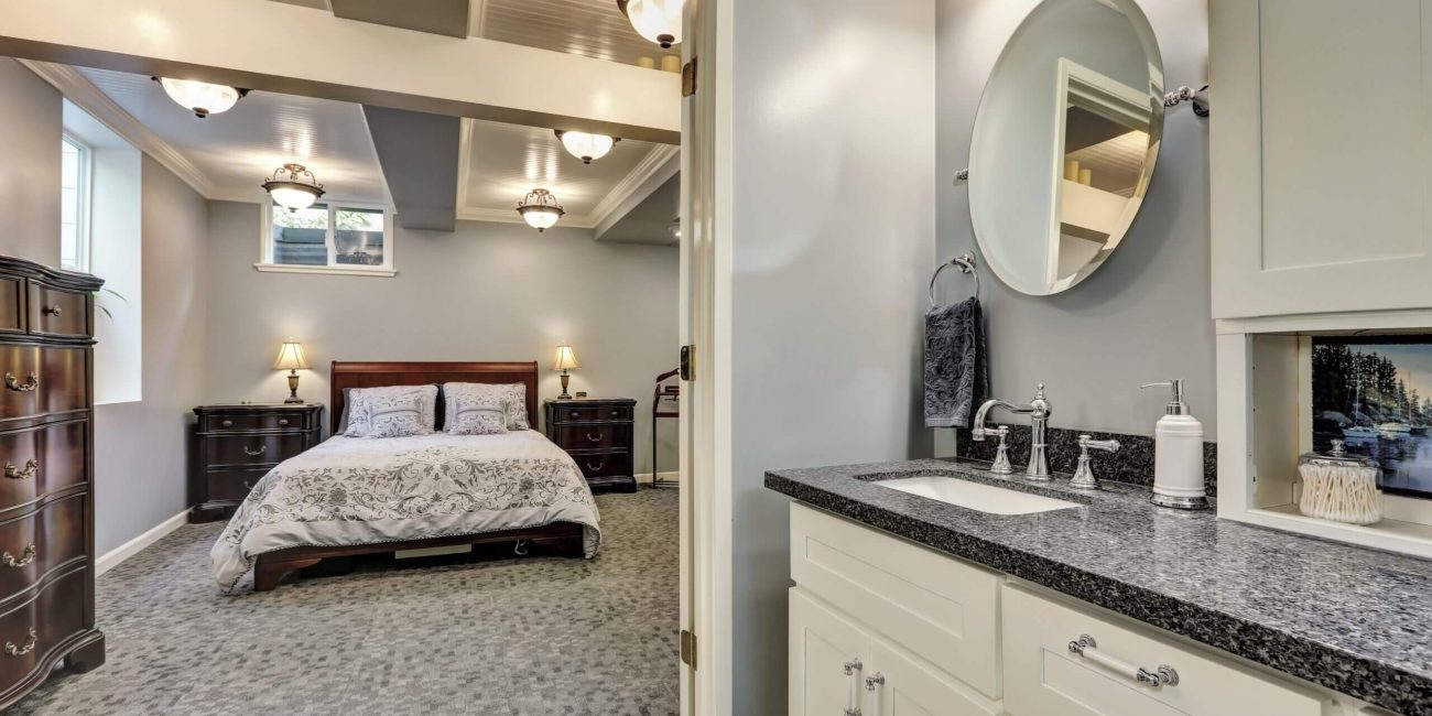 Bathroom added during a basement remodel by RNBC.