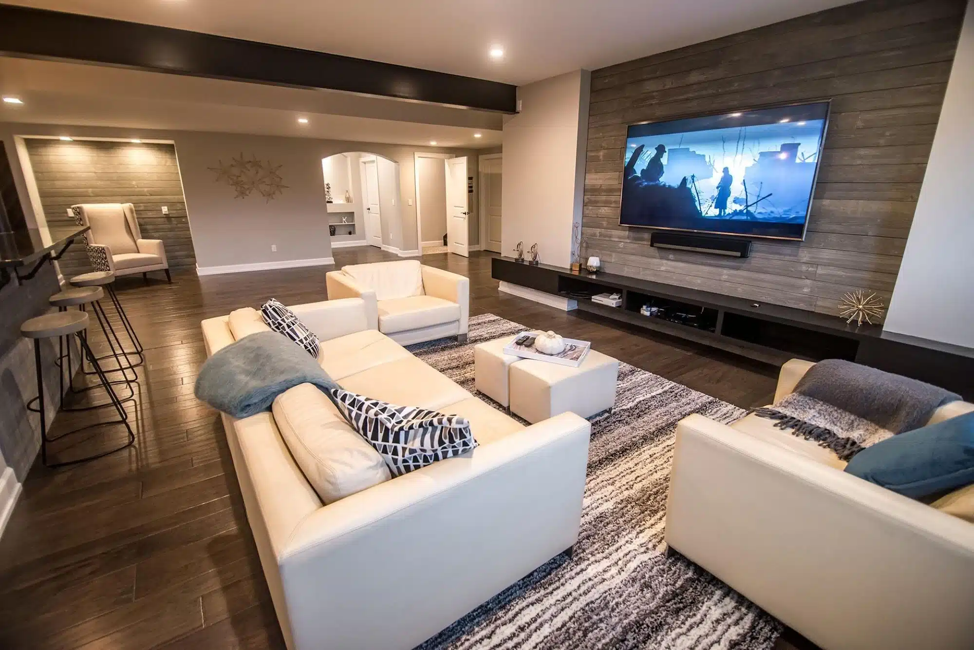 Modern Finished Basement Living Room in Denver Home